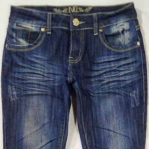 NV JEANS (SZ 6) DISTRESSED, WHISKING, DK BLUE